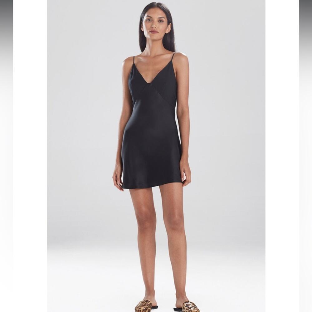 Natori Jersey Essentials Spaghetti Strap Chemise Lingerie‎ Dress in Black Sz M